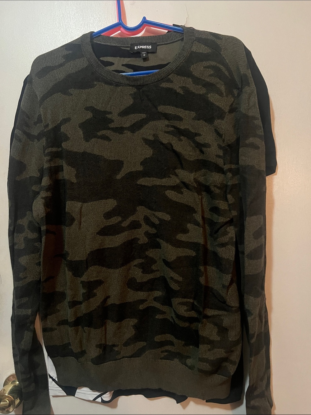 Express Olive & Black Camo Crewneck Sweater